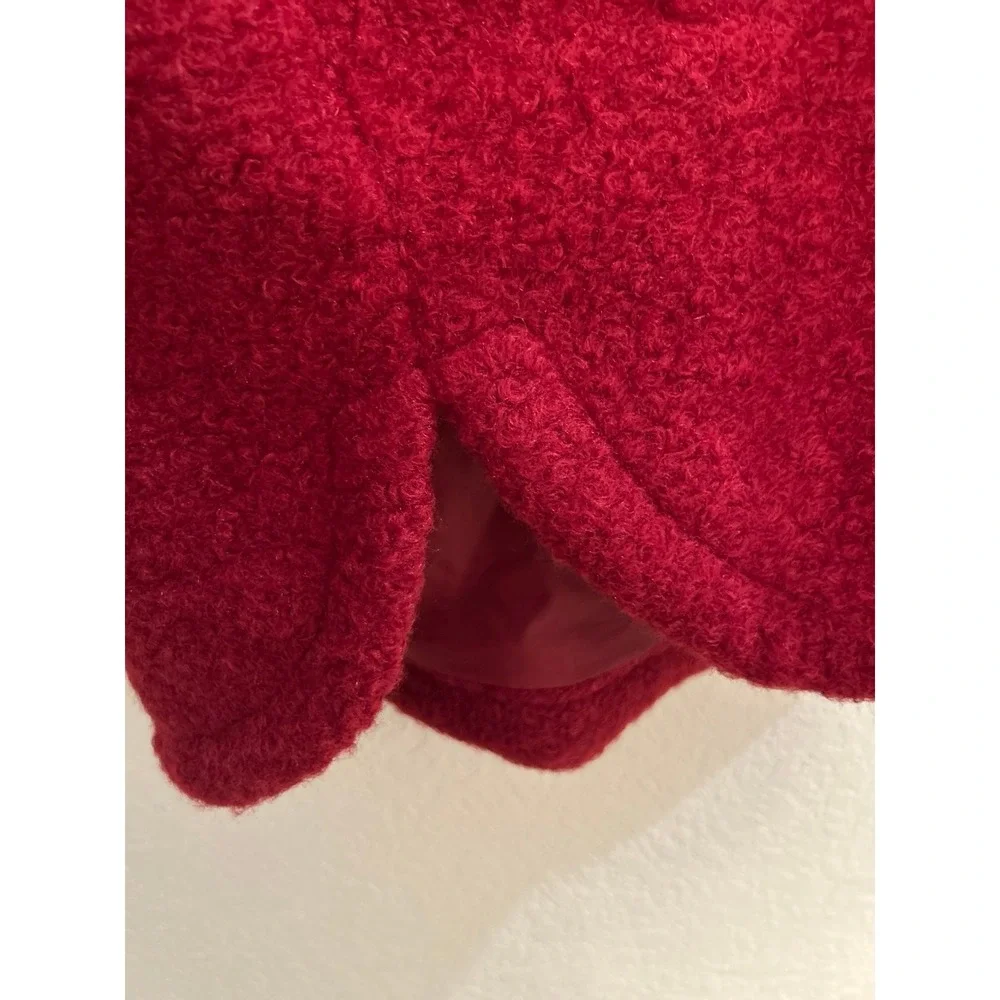 Weatherproof red BUTTON FRONT BOUCLE TOPPER WITH KNIT SLEEVES size Large